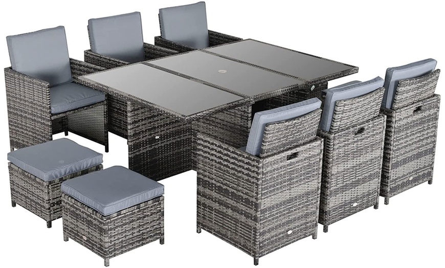 Image 12: 10 Seater Outsunny Rattan-Effect Patio Dining Set with Glass-Top Table