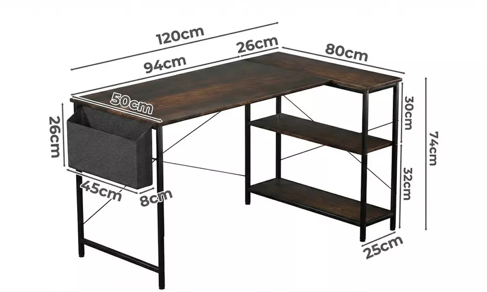 Levede Reversible L-Shaped Corner Desk with Shelving