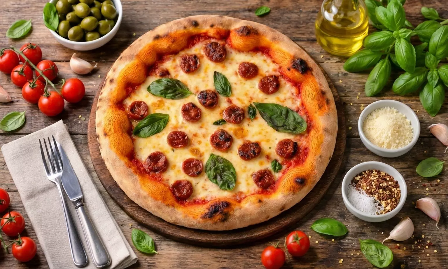 Pizza nach Wahl, optional mit Panna Cotta für 1 bis 4 Personen