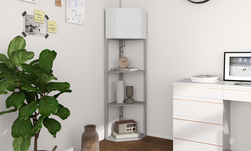 Image 8: HOMCOM Corner Floor Lamp with Shelves