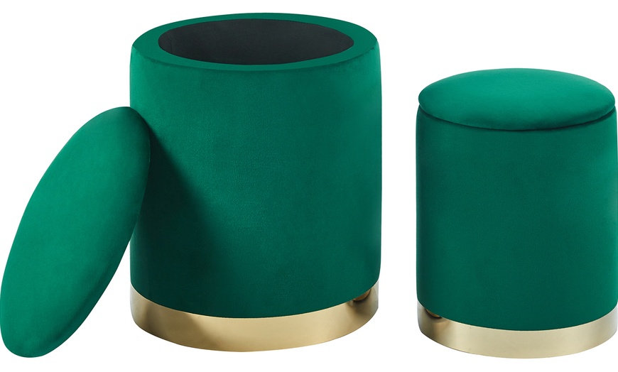 Image 10: Conjunto de pufs de terciopelo