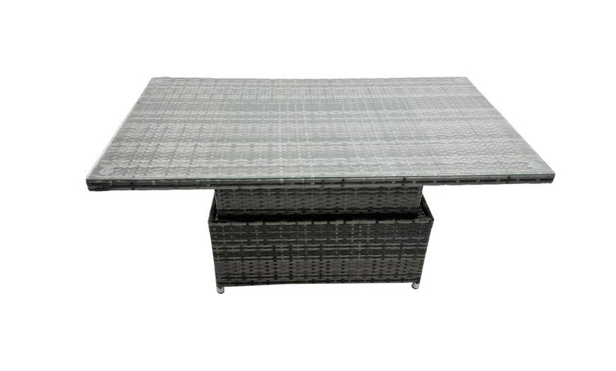 Image 7: Fimous Seven-Piece Rattan-Effect Dining Set with Adjustable Table