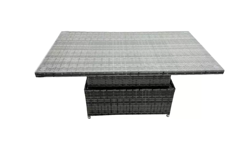 Image 7: Fimous Seven-Piece Rattan-Effect Dining Set with Adjustable Table