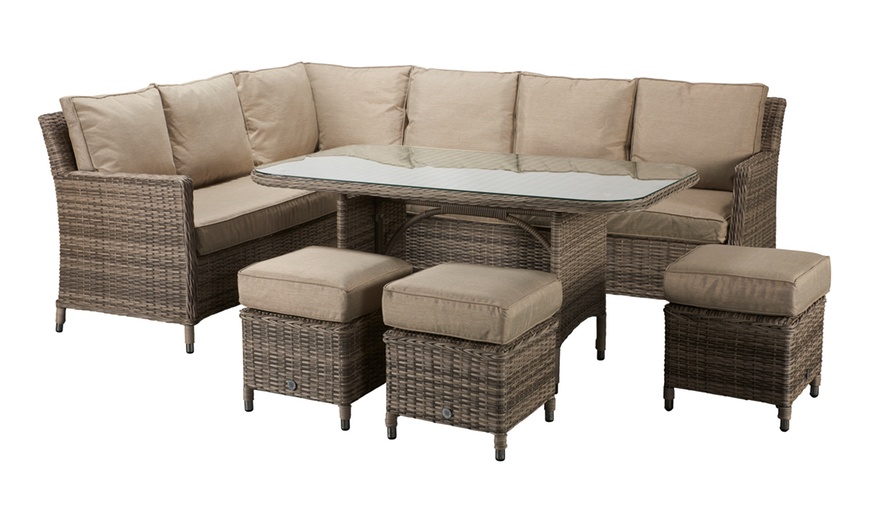 Image 6: Rattan-Effect Corner Dining Set with Cushions