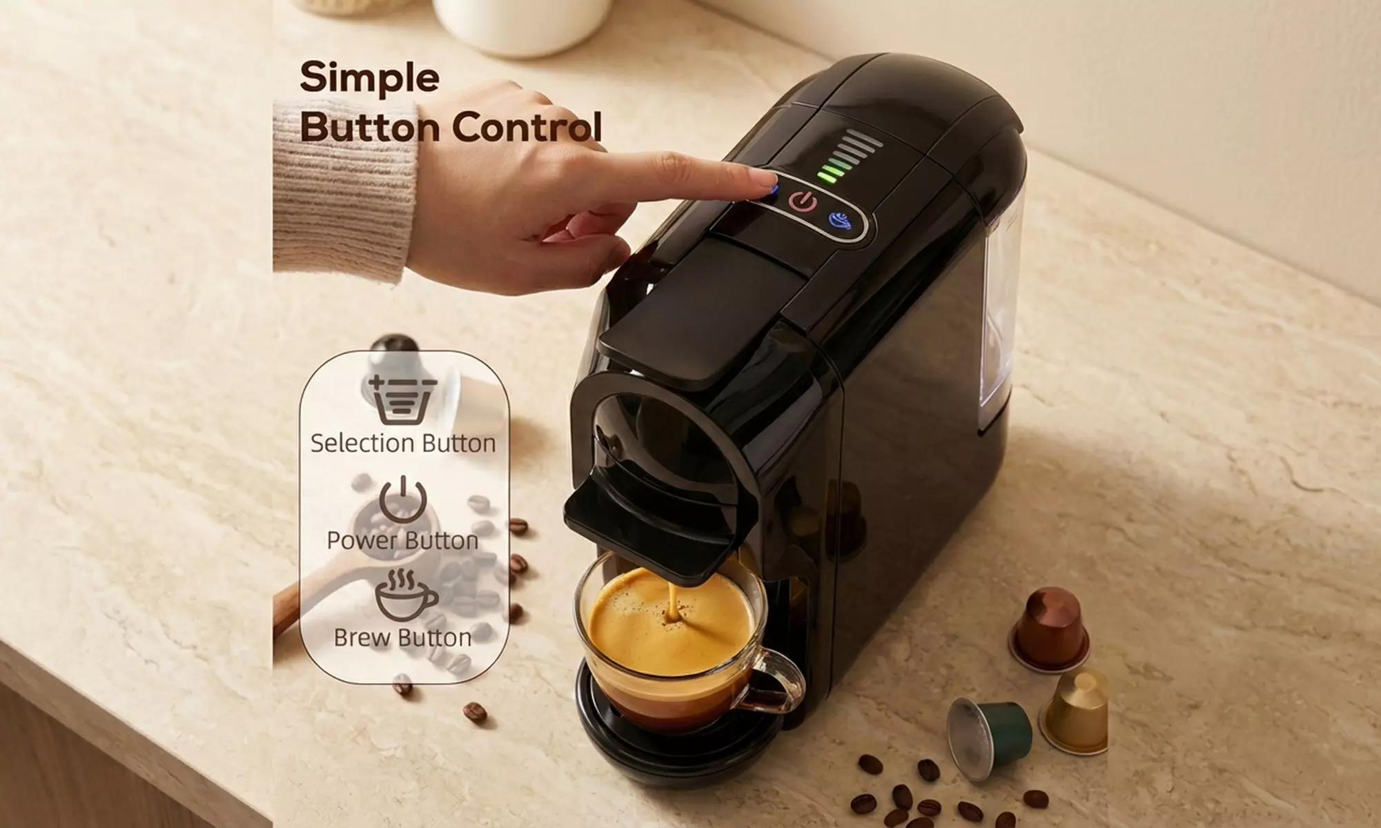 HOMCOM 19 Bar 1450W Capsule and Ground Coffee Maker in Black