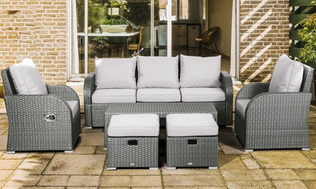 Outsunny Outsunny 6-Piece Rattan-Effect Garden Dining Recliner Set, Light Grey