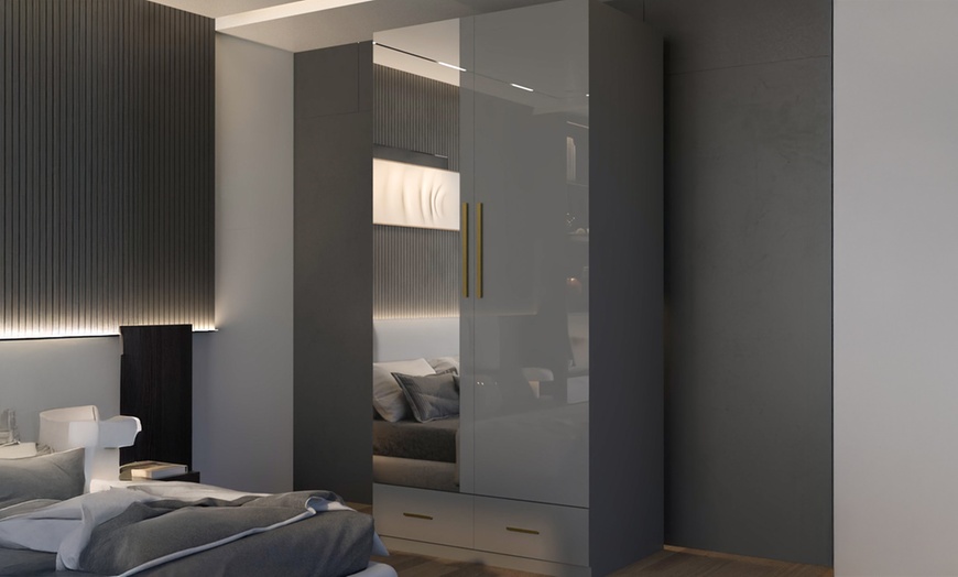Image 3: High Gloss Wardrobe with Mirrored Door