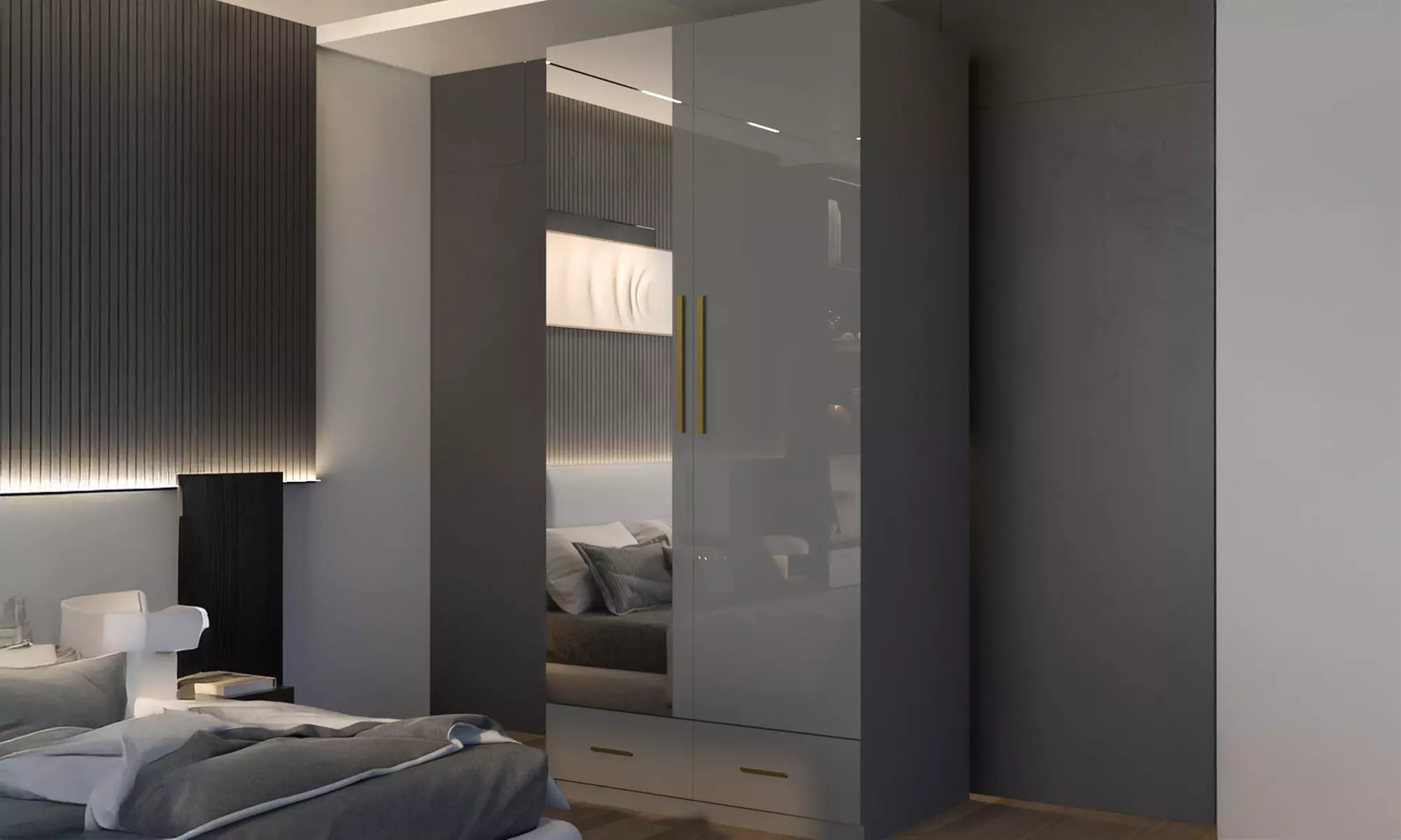 High Gloss Wardrobe with Mirrored Door