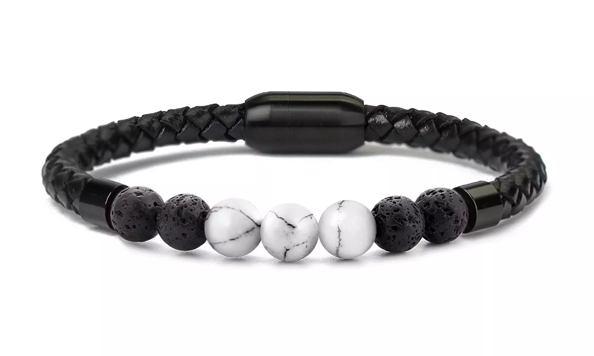 Men's Natural Healing Stone Leather Bracelet with Magnetic Closure