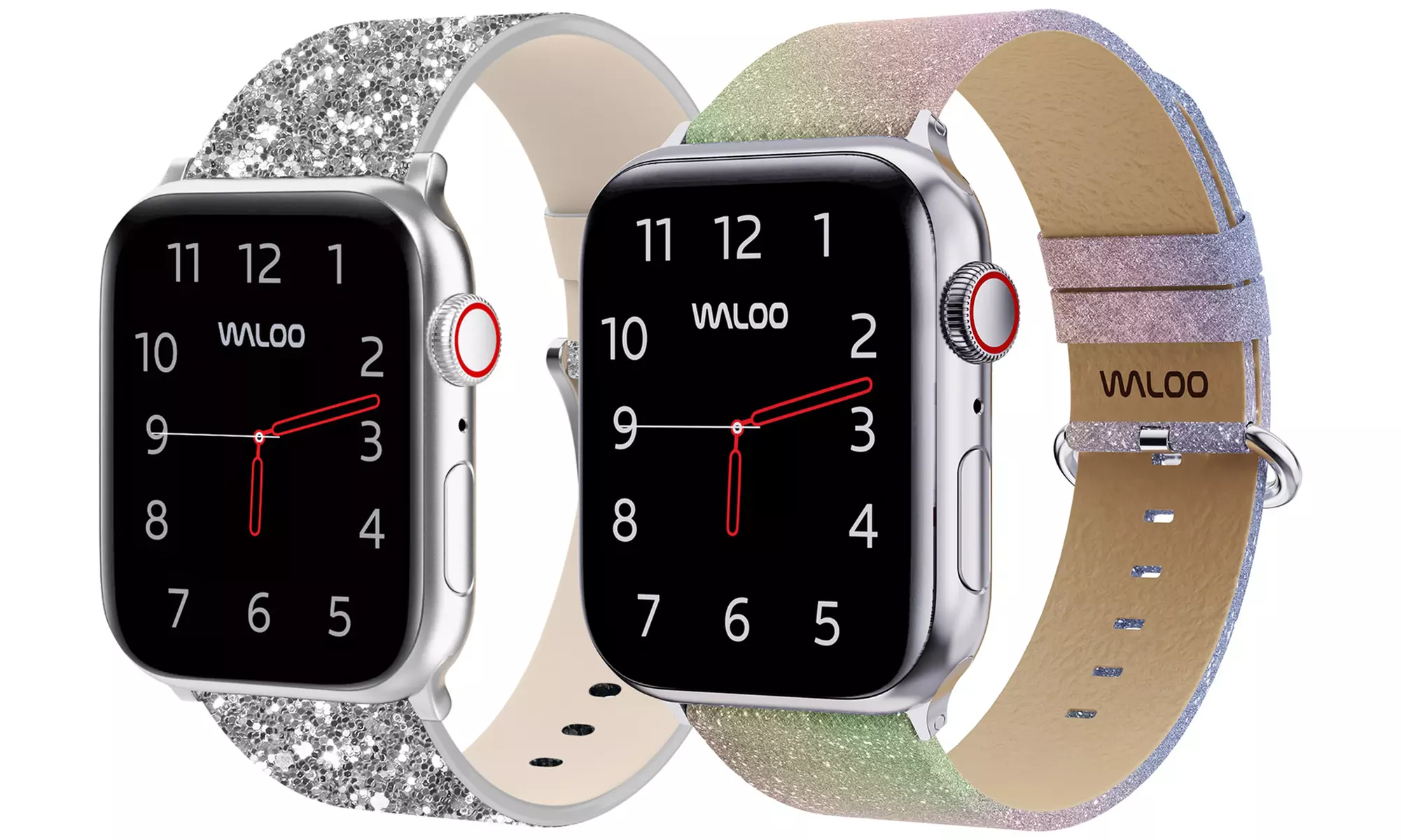 Waloo 2-Pack of Leather Bling and Shiny Brilliance Apple Watch Bands