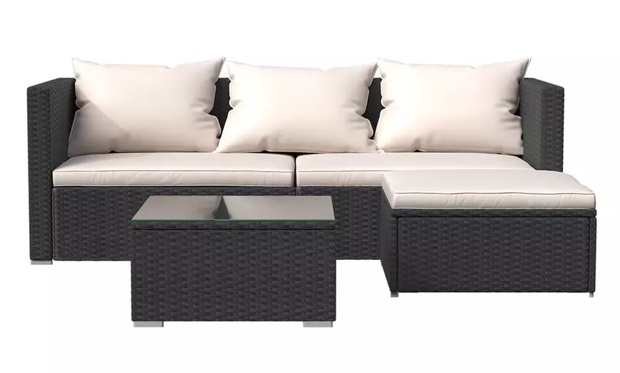 Image 2: Four-Piece Rattan-Effect Garden Sofa Set with Optional Cover