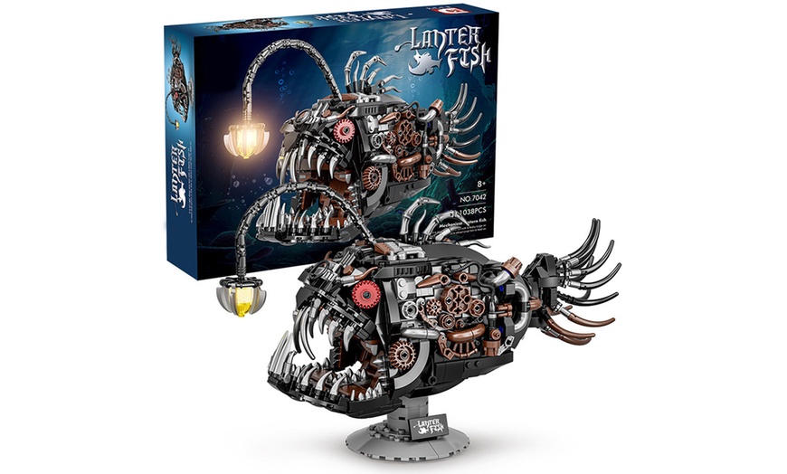 Image 1: 1038 Pieces of Teampunk-Style Fish Building Block Kit with LED Light 