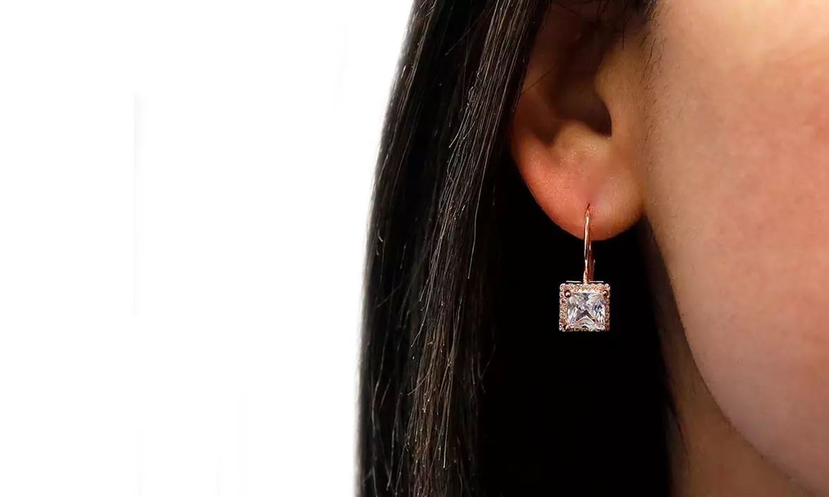 Princess Cut Pave Halo Leverback Earrings Made With Crystals From Swarovski - Primary Image