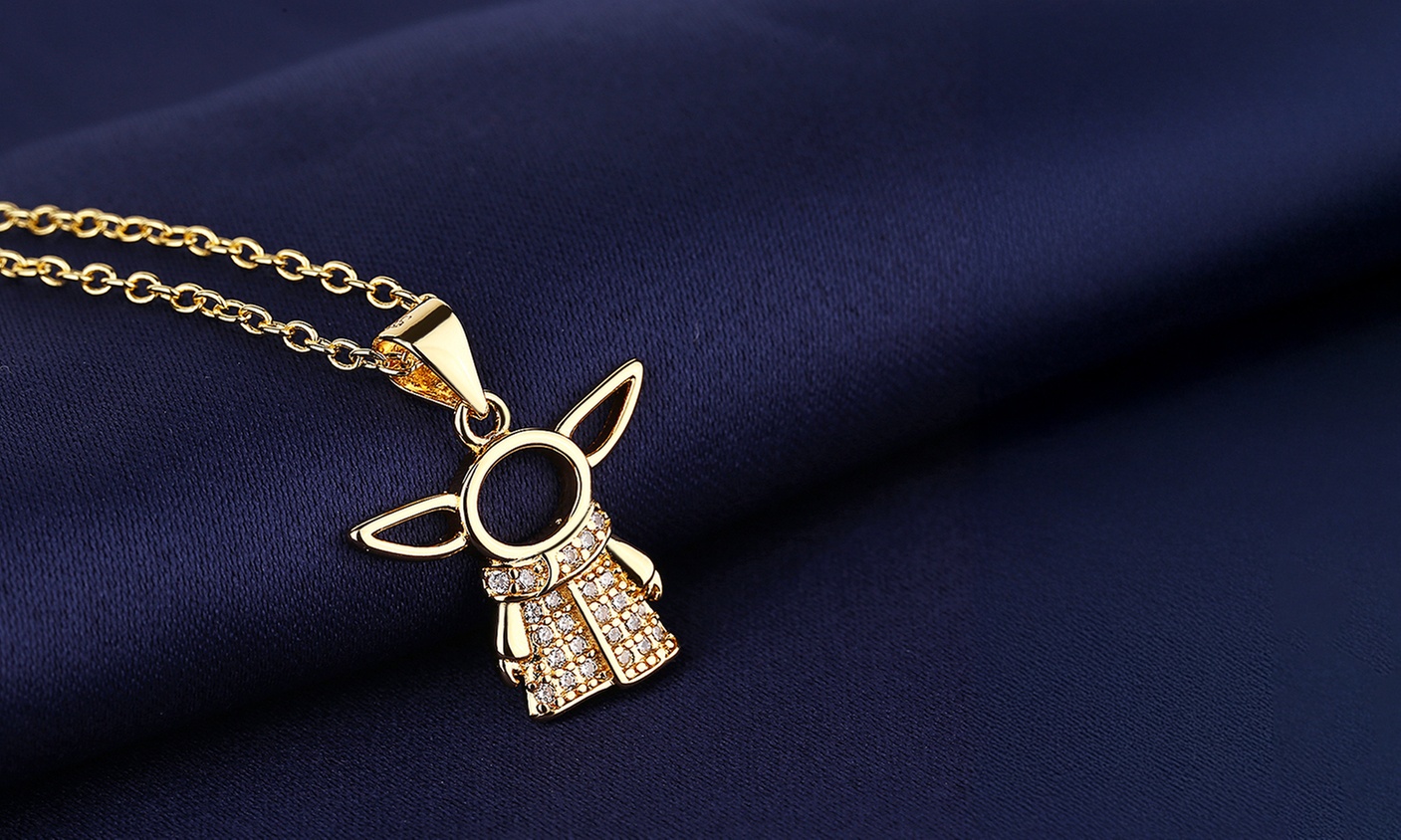 14K Gold Plated Baby Yoda Necklace with Genuine Crystals
