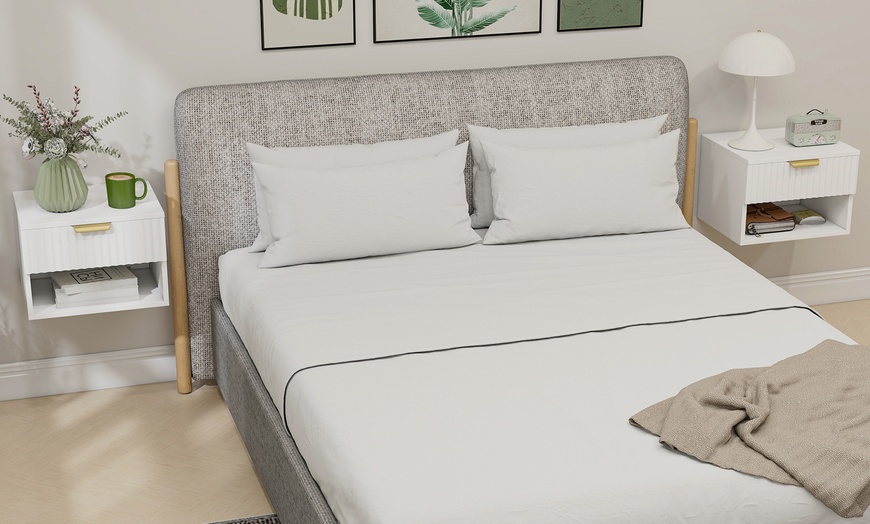 Image 7: HOMCOM Floating Nightstands with Modern Design and Gold Handles