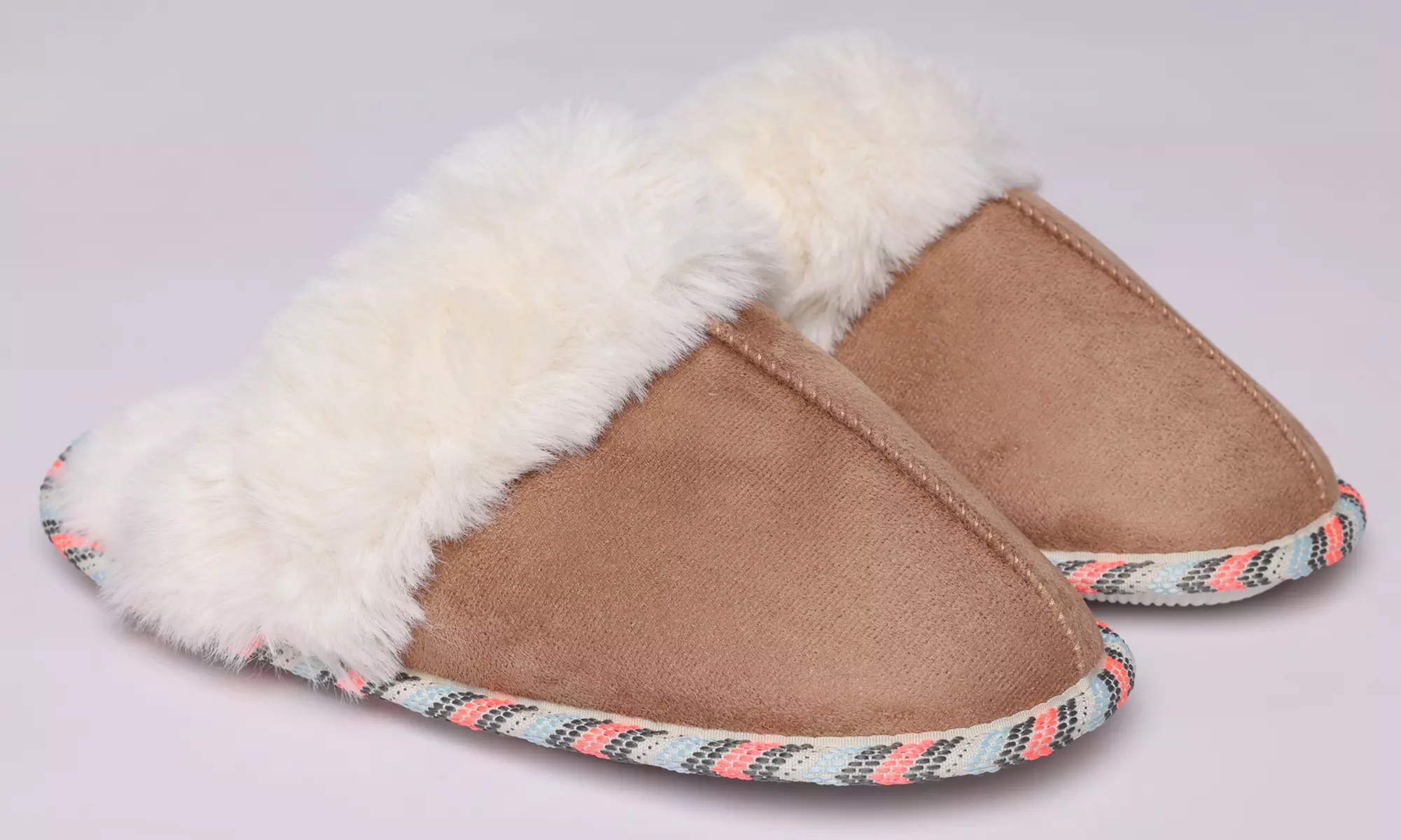 Ladies Slip On Faux Fur Slippers