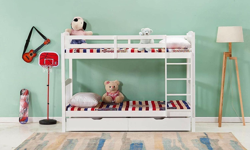 Image 2: Bunk Bed Kids White 3ft Single Pine Wooden Children Bedroom Furniture
