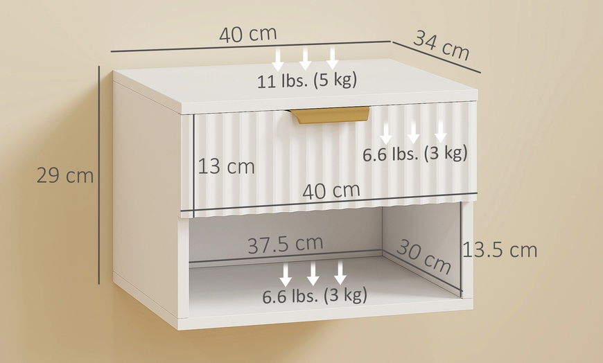 Image 2: HOMCOM Floating Nightstands with Modern Design and Gold Handles