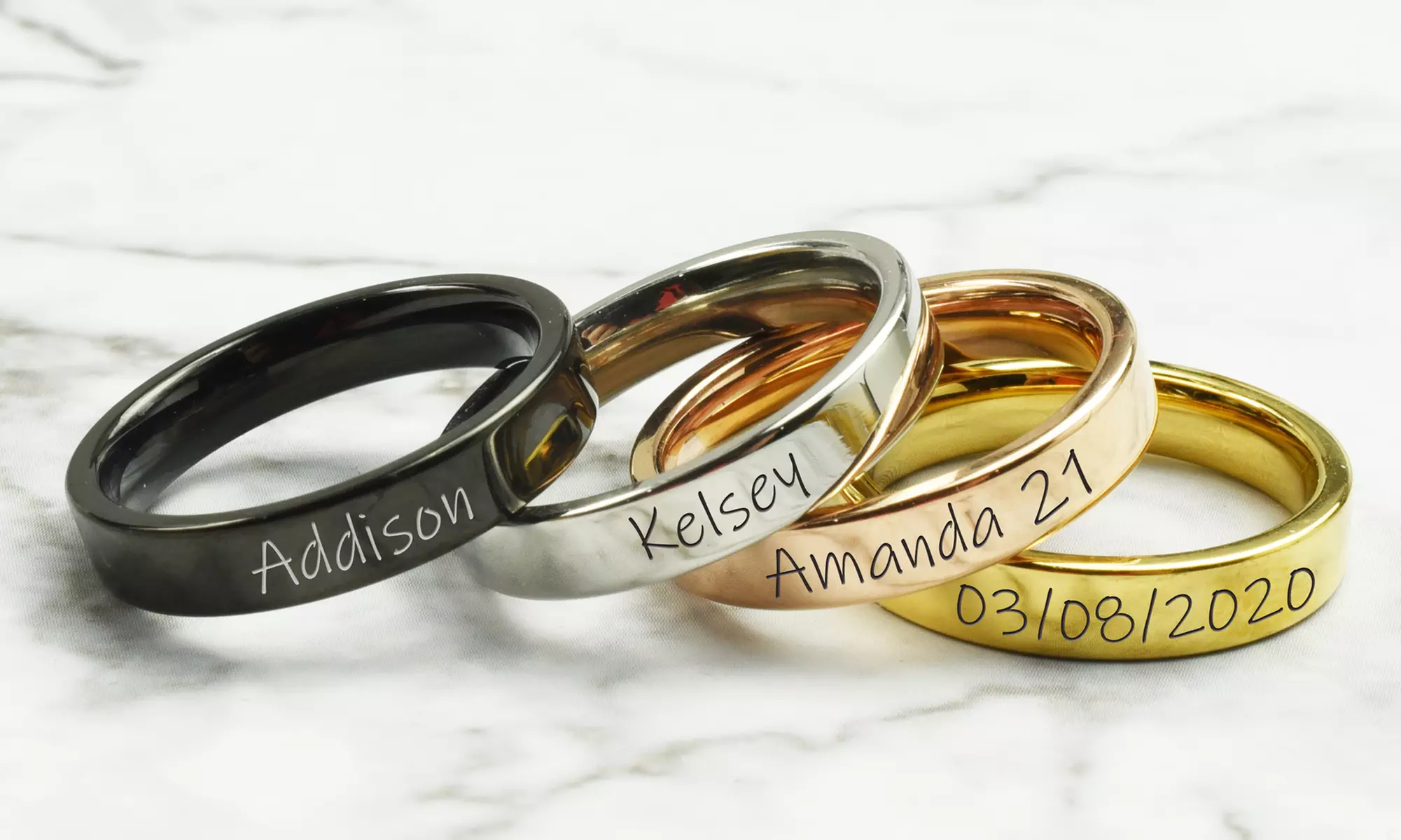 One, Two or Three Personalized Solid Stainless Steel Comfort Fit Rings from Pink Box Accessories (Up to 79% Off) - Primary Image