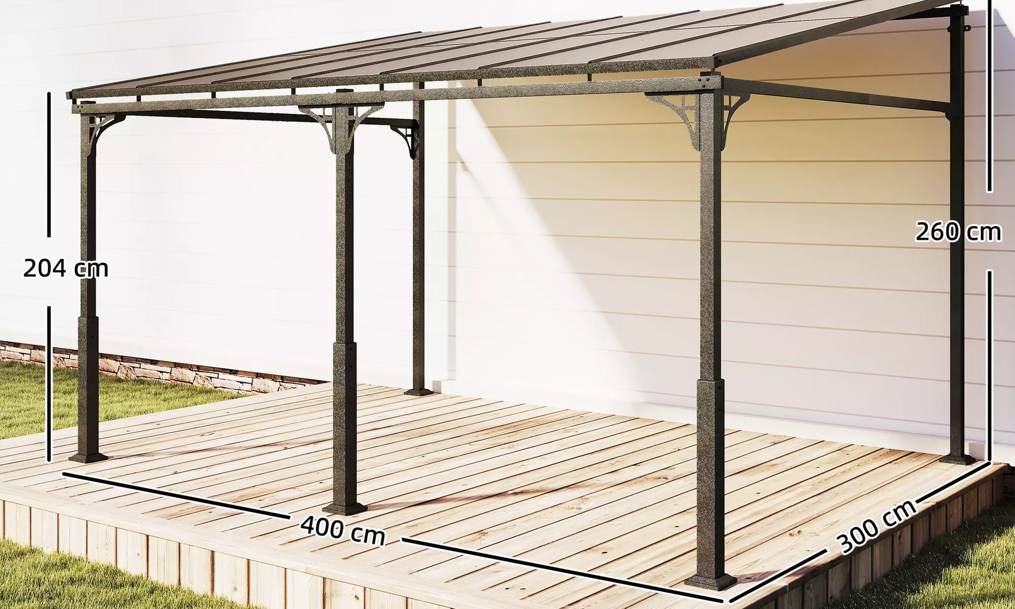 Outsunny Lean-To Pergola with Polycarbonate Roof and Galvanised Frame