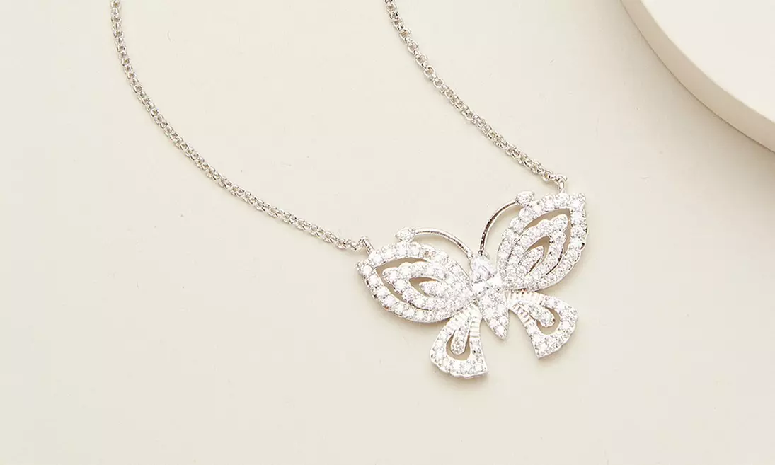 Adjustable Crystal Butterfly Necklace Made With Crystals From Swarovski