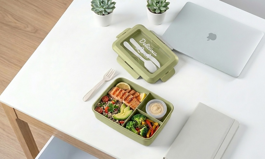 Image 7: Ensemble de 2 boîtes à lunch avec 3 compartiments et couverts