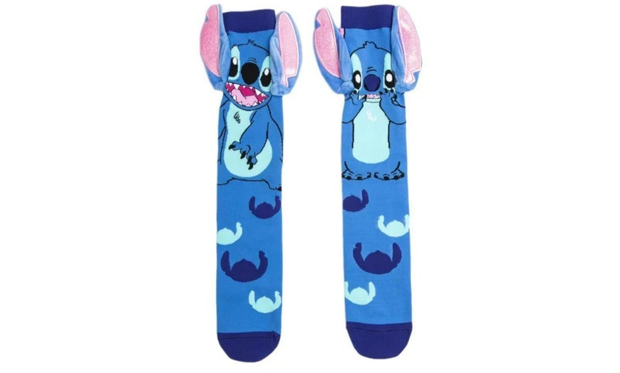 Image 2: Two Packs of Stitch-Inspired Funky Socks in Blue and Pink Design