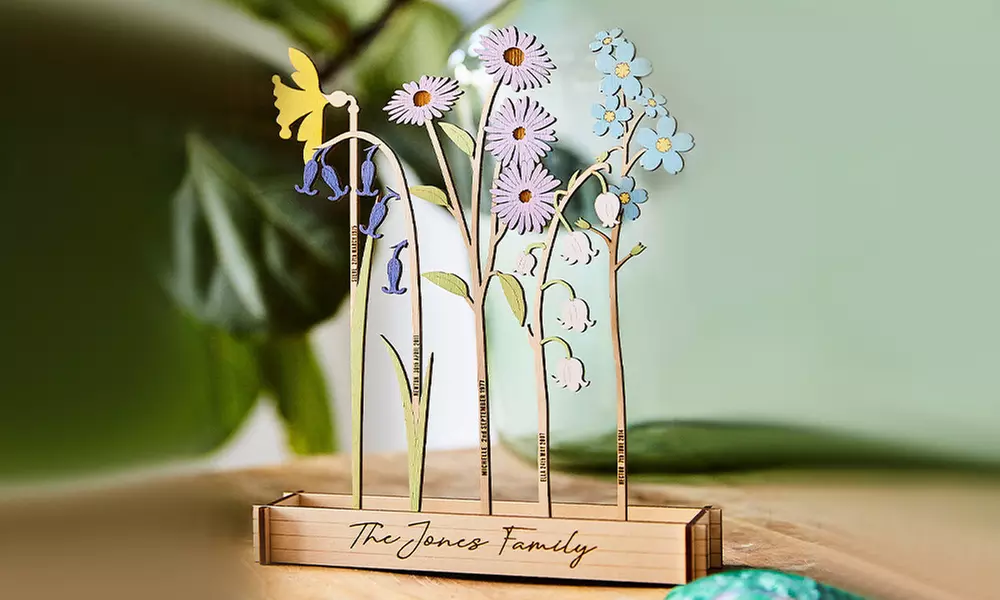 One or Two Personalized Wooden Family Birth Flowers by Justyling