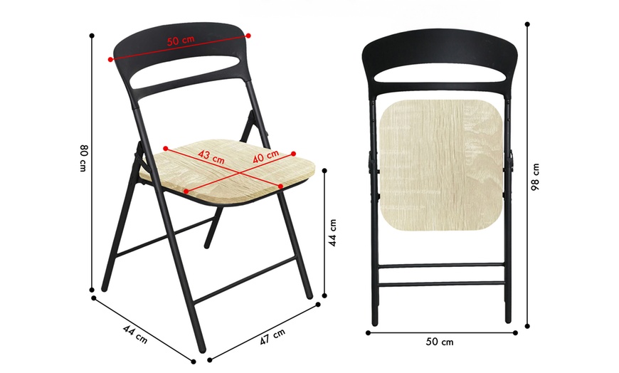 Image 11: Juego de 4 sillas plegables de metal con asiento de madera