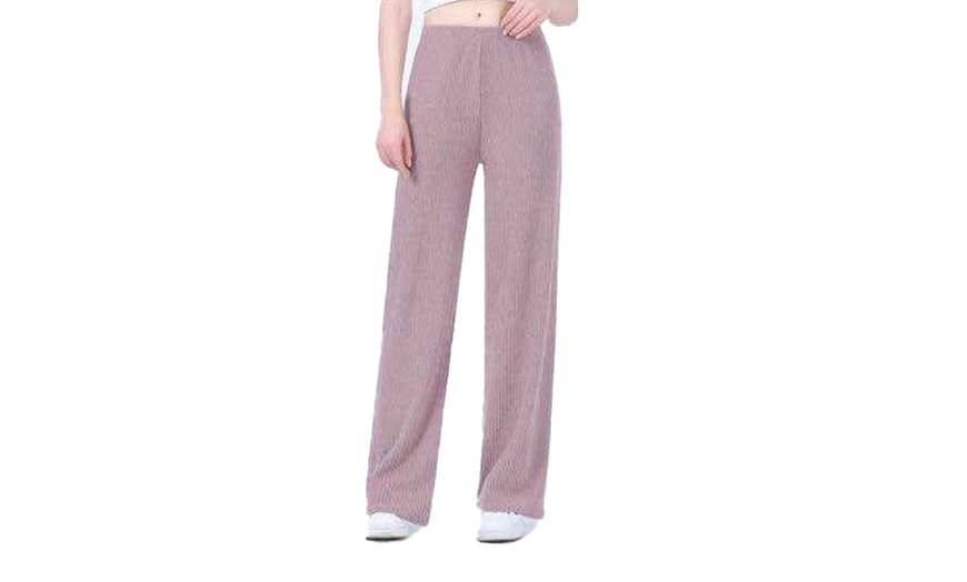 Image 11: Wide Leg Rib Knit Casual Bottoms