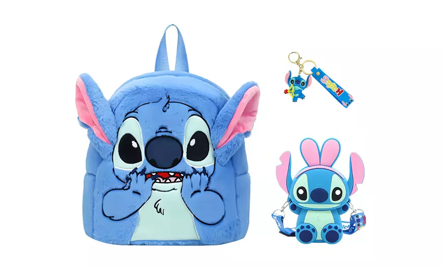 Image 6: Stitch Plush Toy Backpack Shoulder Bag Keychain Set