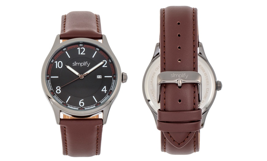 Image 10: Simplify Genuine Leather Watch with Date