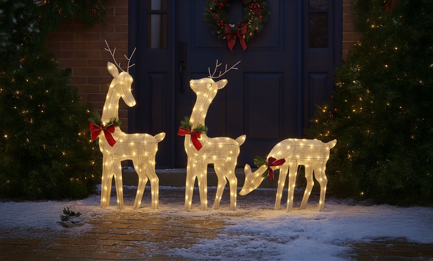 Image 1: Neo Set of 3 LED Lighted Reindeer Christmas Decorations