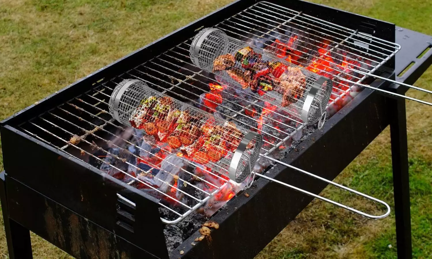 iMounTEK Two-Pack 360-Degree Rolling Stainless Steel Grill Basket