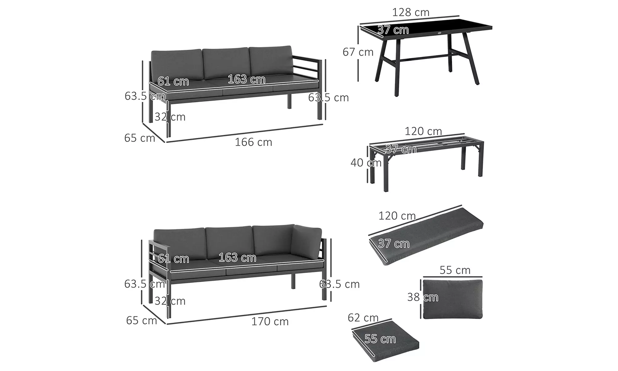 Outsunny Eight seater L-shaped Garden Furniture Set