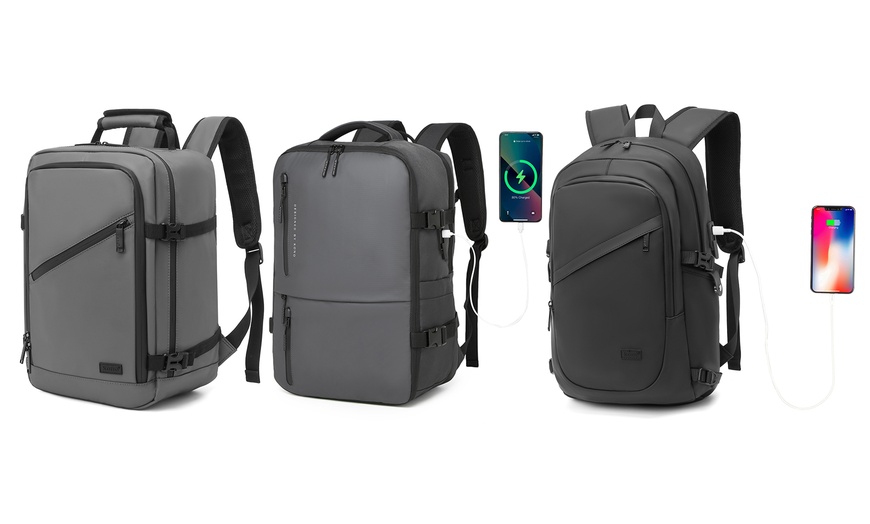 Image 1: KONO PVC Coated Water-Resistant Backpack Travel Business Laptop Bag