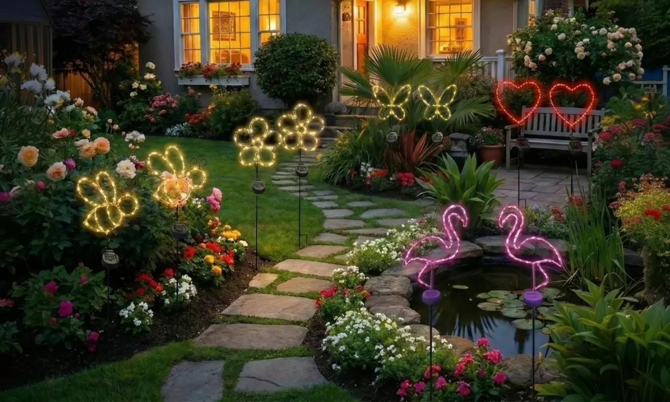 Outdoor Solar Powered LED Decorative Garden Stake Light (Set of 2) - 5 Options