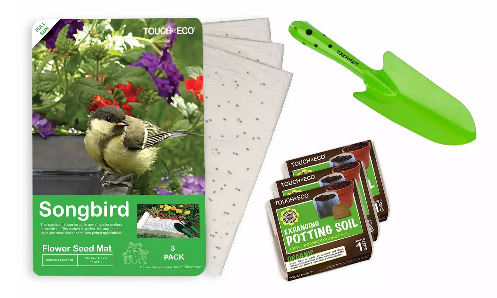 Birds,Bees & Butterflies Flower Seed Mats w/Soil Block (1pk, 2pk, 3pk-w/Shovel)