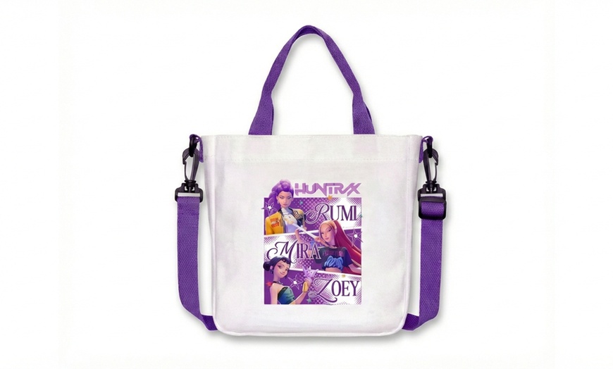 Image 2: Lightweight Purple Canvas Bag with Playful Design