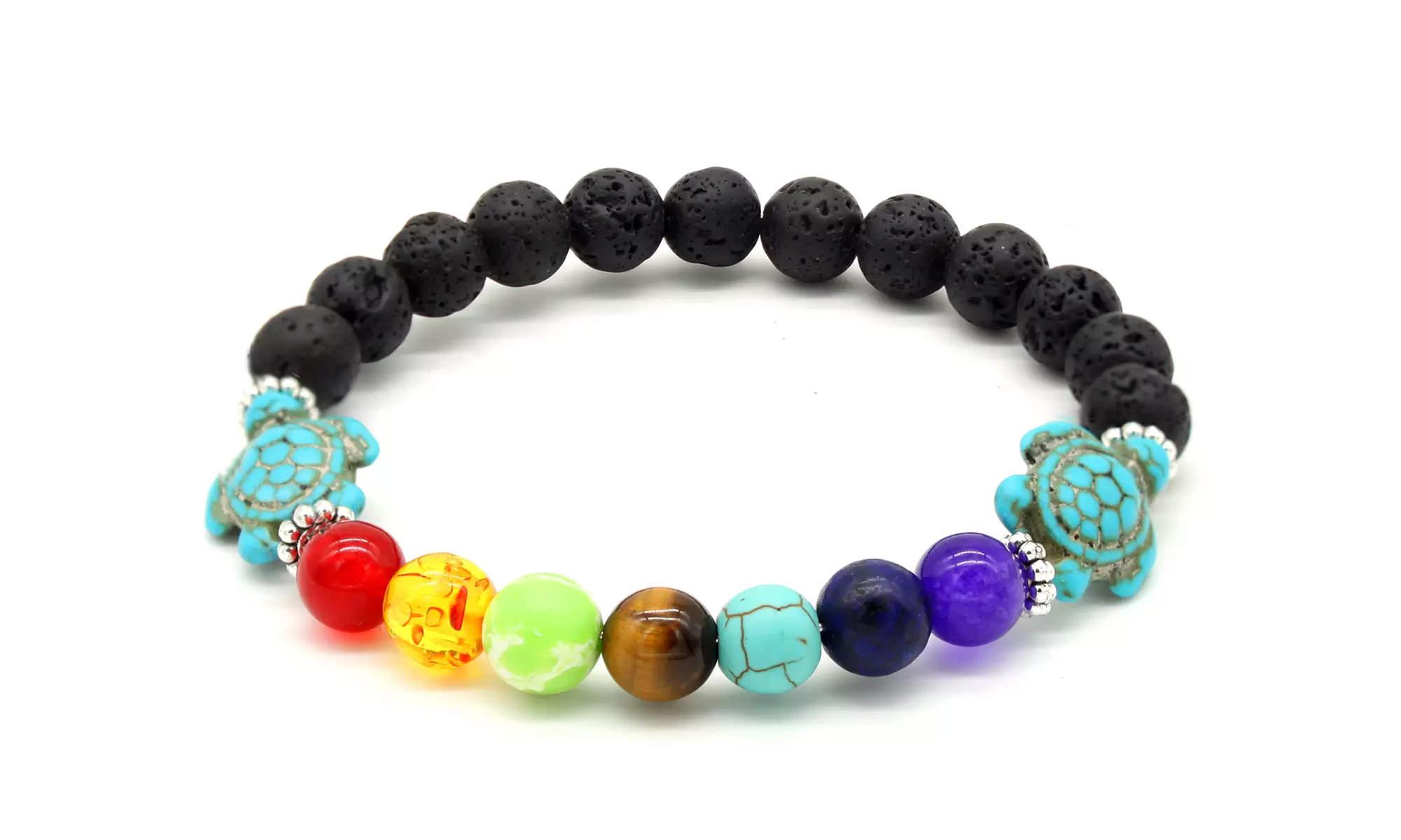 7 Chakra Healing Natural Bead Bracelet with Turtle Charm