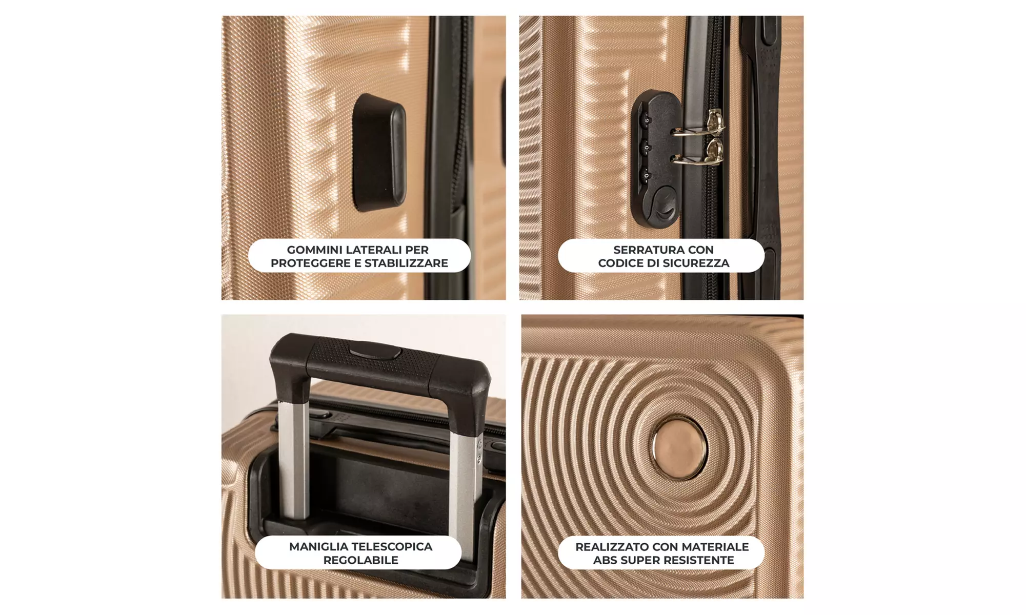 Maleta de cabina de ABS con ruedas desmontables