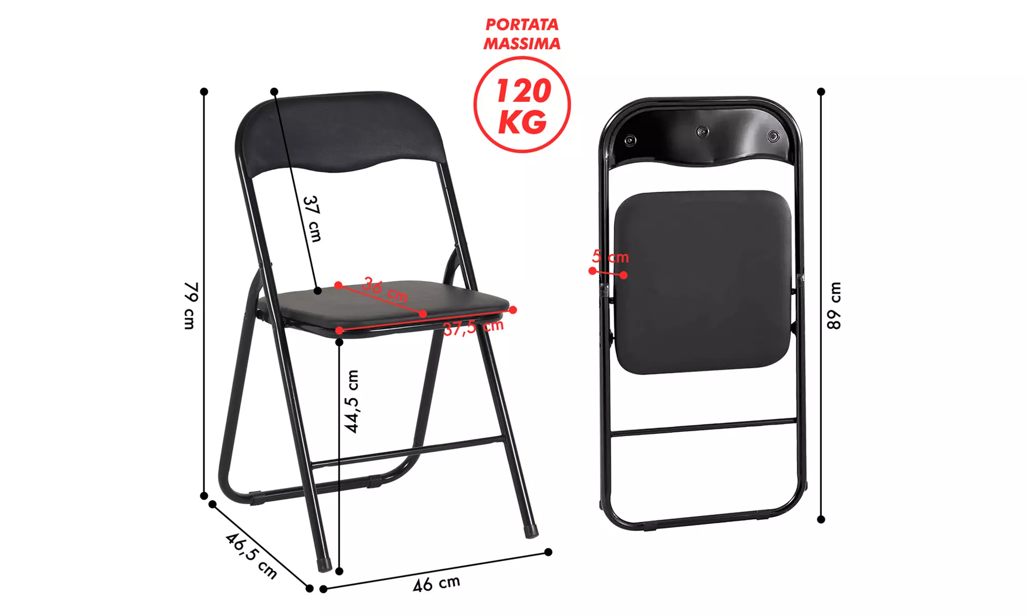 Set de 6 sillas plegables ligeras con estructura de metal