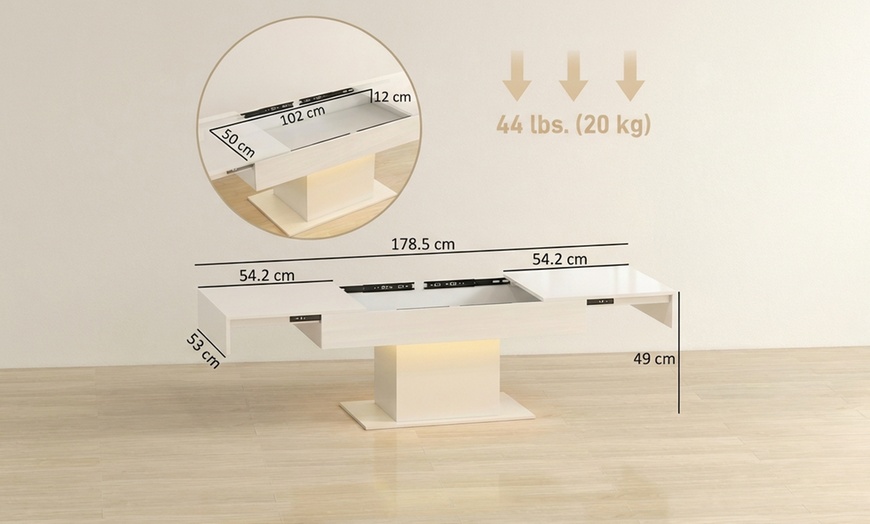 Image 3: HOMCOM Extendable Coffee Table with LED Lighting