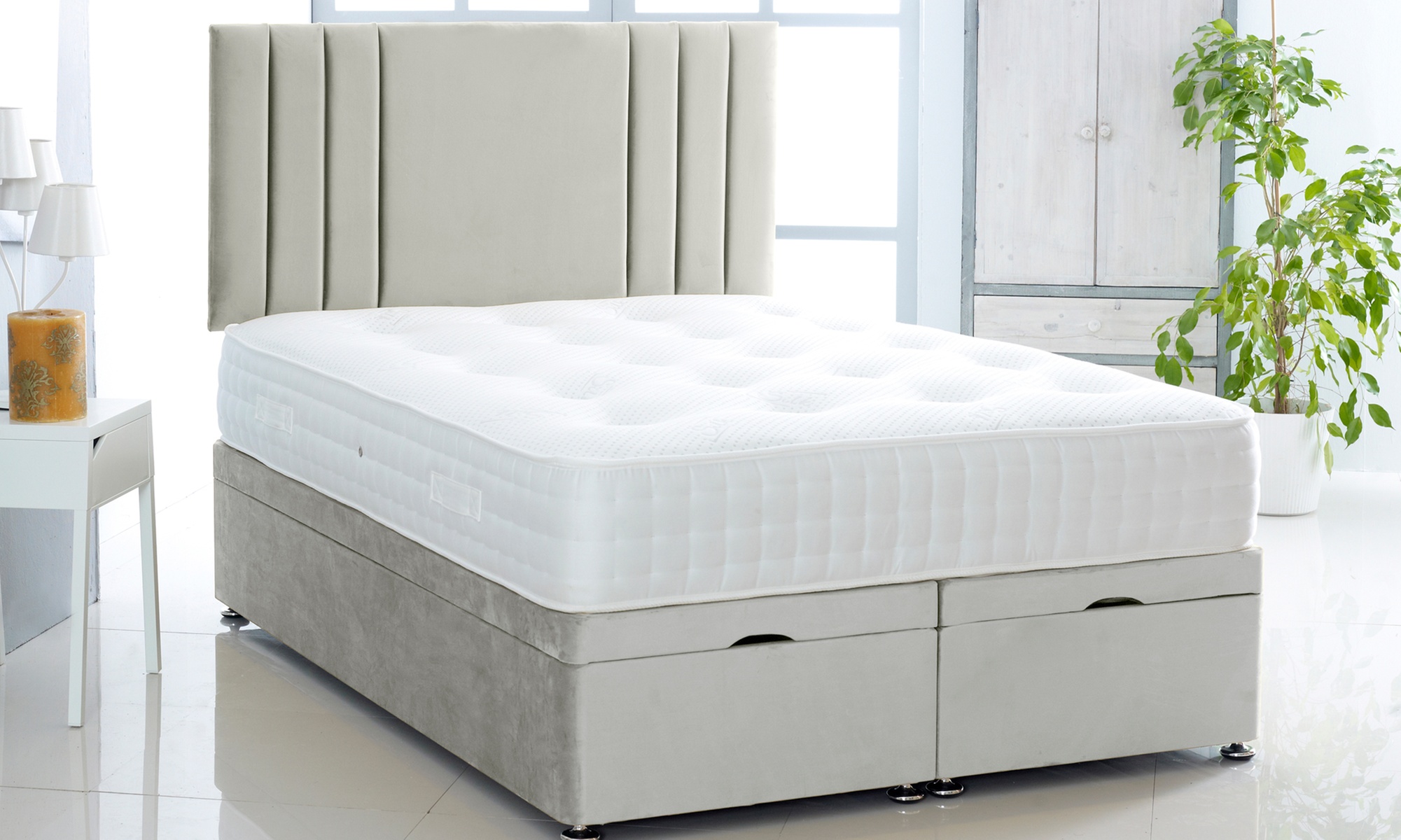 Plush Velvet Ottoman Gas Lift Bed with Memory Spring Mattress