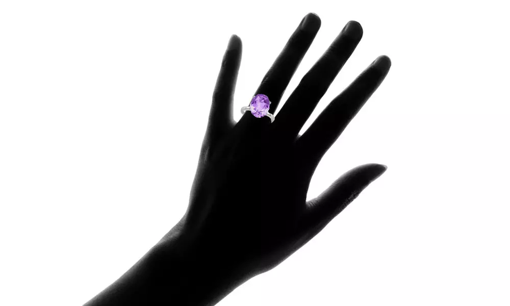 5.00 CTTW Amethyst Oval Cut Sterling Silver Ring