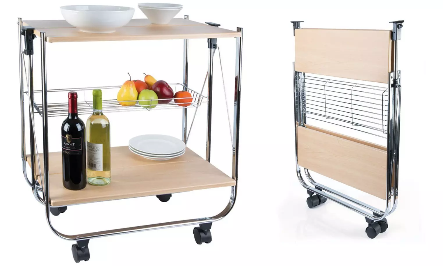 Desserte de cuisine pliable en bois OAK 40 x 67,5 x 70h cm 4 roues - Primary Image