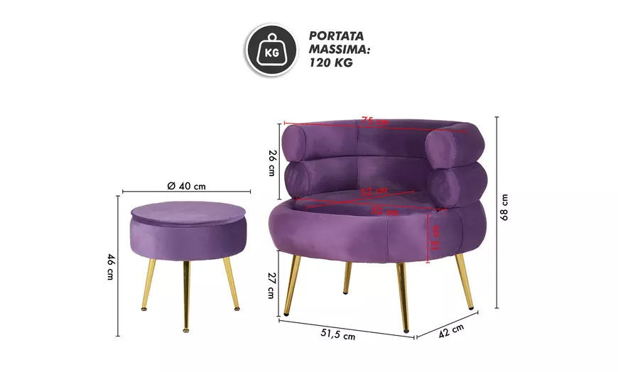 Image 31: Poltrona in velluto Lelly con poggiapiedi