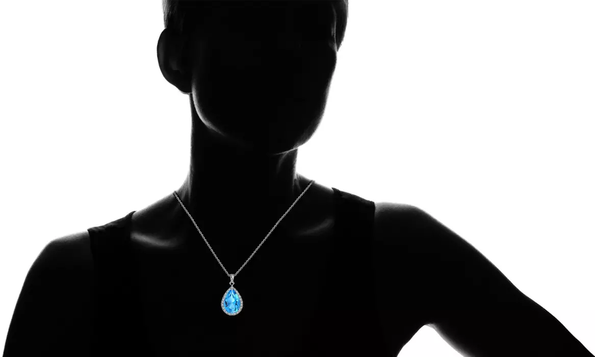 Sterling Silver Genuine Gemstone 4.00CT Pear Cut Necklace 4 Options