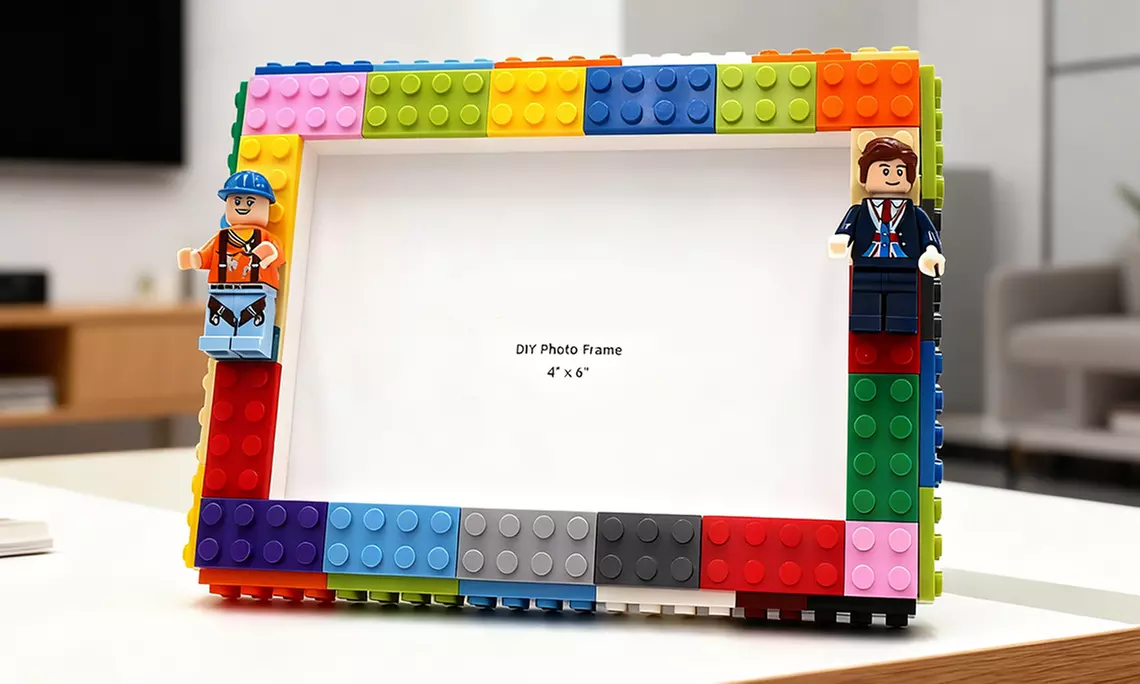 LEGO Inspired DIY Building Block Photo Frame Tabletop Set with Figures - Primary Image