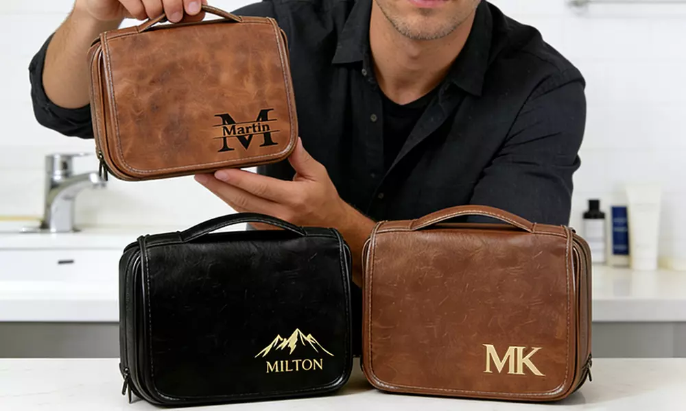 Travel in Style With Personalized Vegan-Friendly Leather Toiletry Bag (Up to 87% Off)